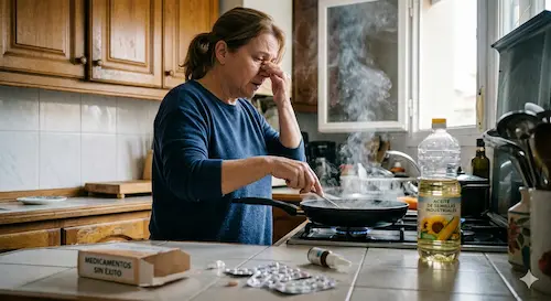persona cocinando con aceites de semillas