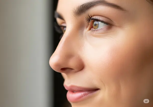 Perfil de una persona con una nariz armoniosa, mostrando mejora estética y respiración clara después de la rinoplastia.