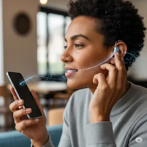 joven usando bluetooth con su audifono