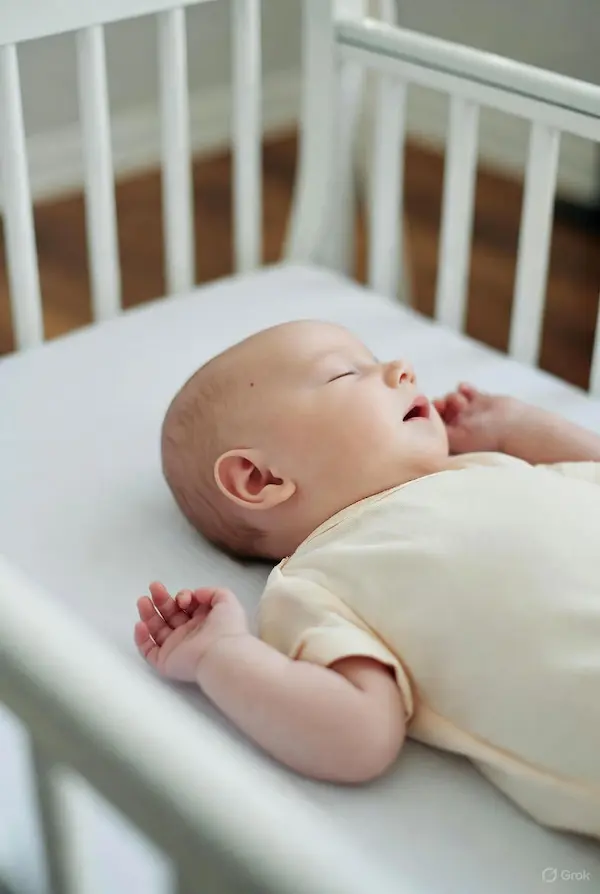 bebe durmiendo en su cuna.