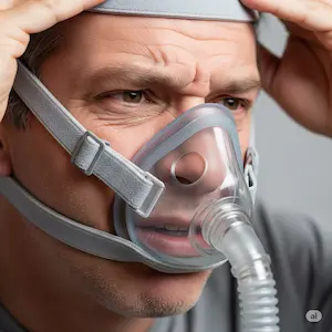 hombre colocandose mascara para cpap