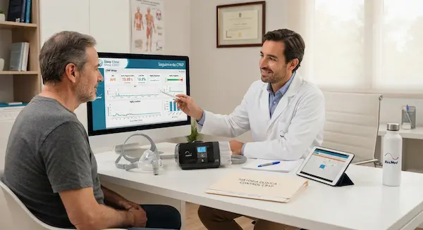 Control médico de paciente con equipo CPAP.