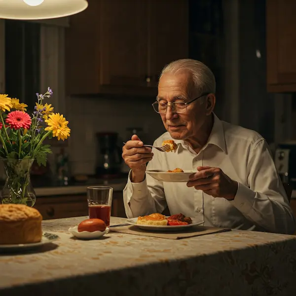 hombre mayor comiendo.
