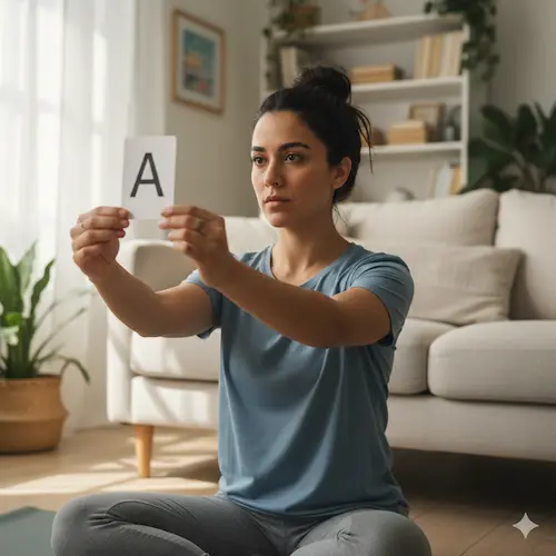 Mujer joven sentada mirando una carta