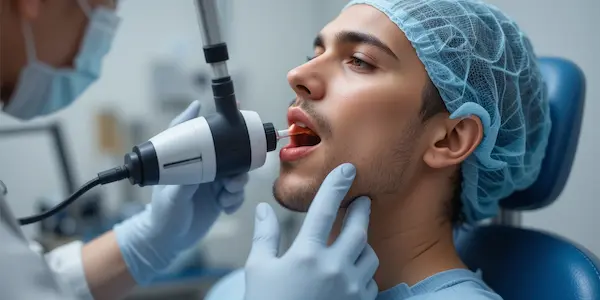medico visualizando la laringe en un paciente