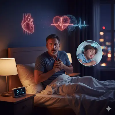 hombre en cama que se despierta de noche.