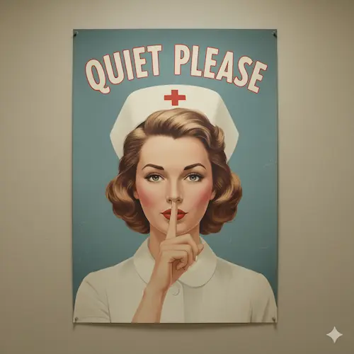 Enfermera pidiendo silencio.