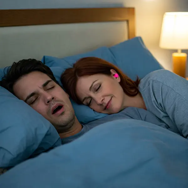pareja durmiendo con tapones en oidos.
