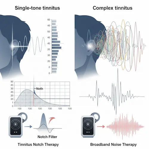 infografia sobre tinnitus no pulsátiles simples y complejos.