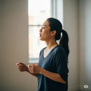 mujer hacendo ejercicios vocales.